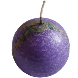 Hand Dipped Candle 2.5" Israel Sphere Ball Tone on Tone Purple Gold Unscented
